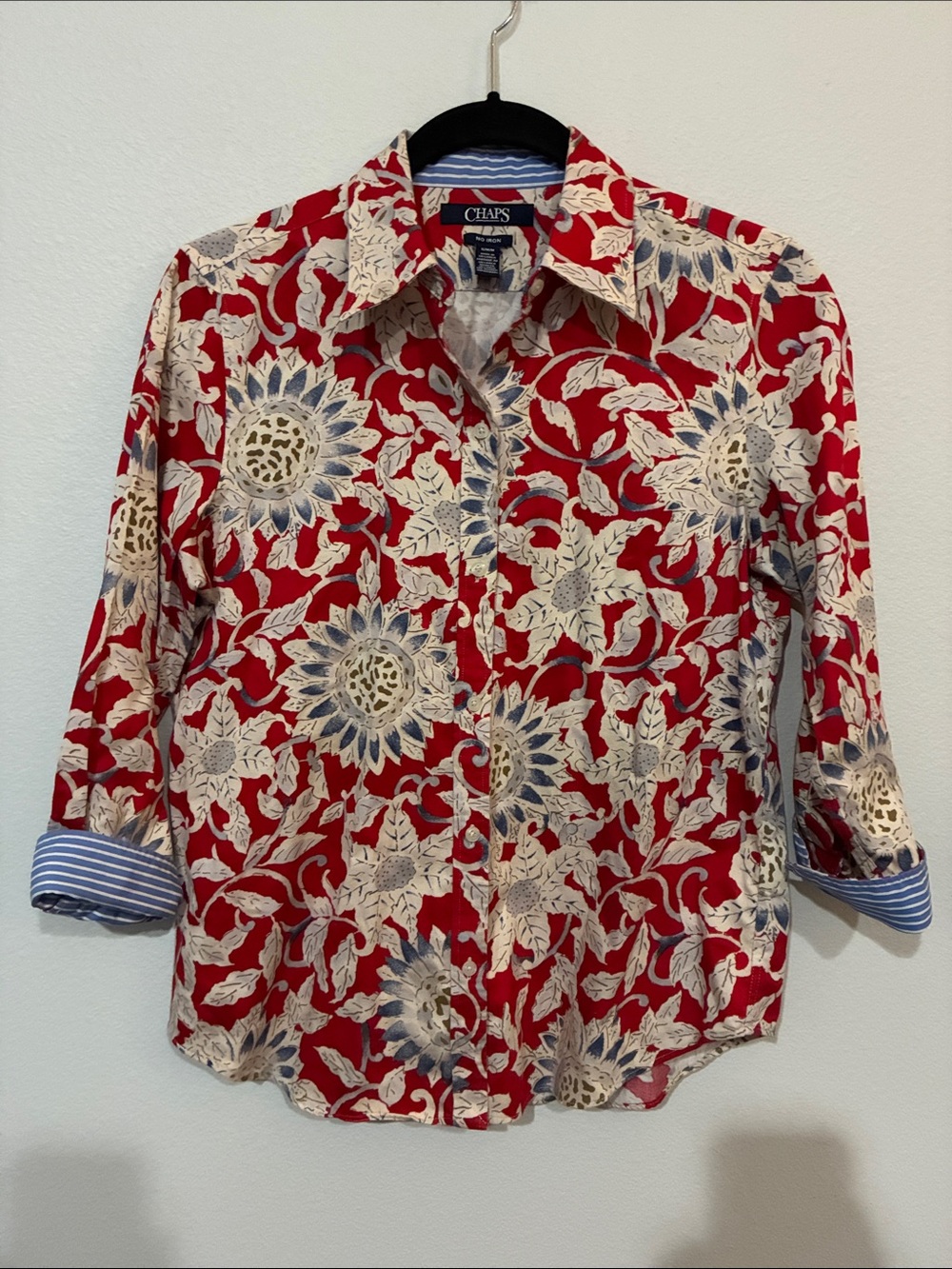 Chaps Red Floral Button-Down Shirt No Iron